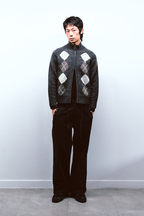ARGYLE KNIT ZIP UP IN CHARCOAL