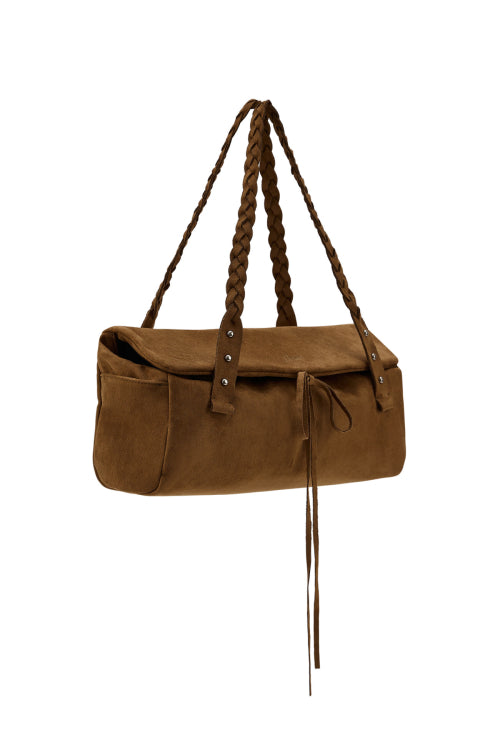 RIBBON-DETAIL SHOULDER BAG IN BROWN