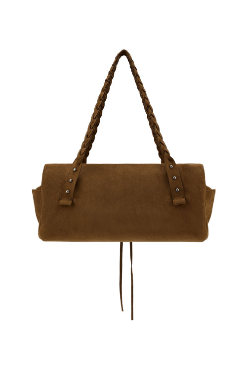 RIBBON-DETAIL SHOULDER BAG IN BROWN