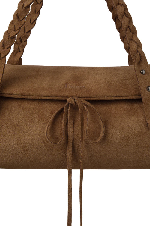 RIBBON-DETAIL SHOULDER BAG IN BROWN