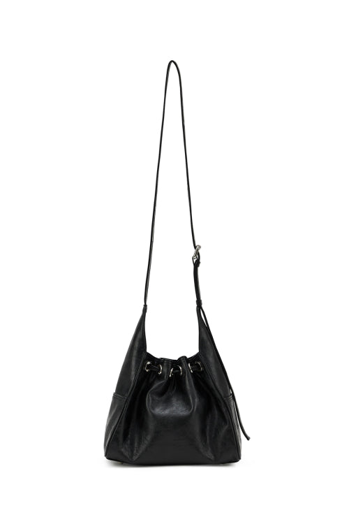 DEINET STUD BELTED MINI BUCKET BAG IN BLACK