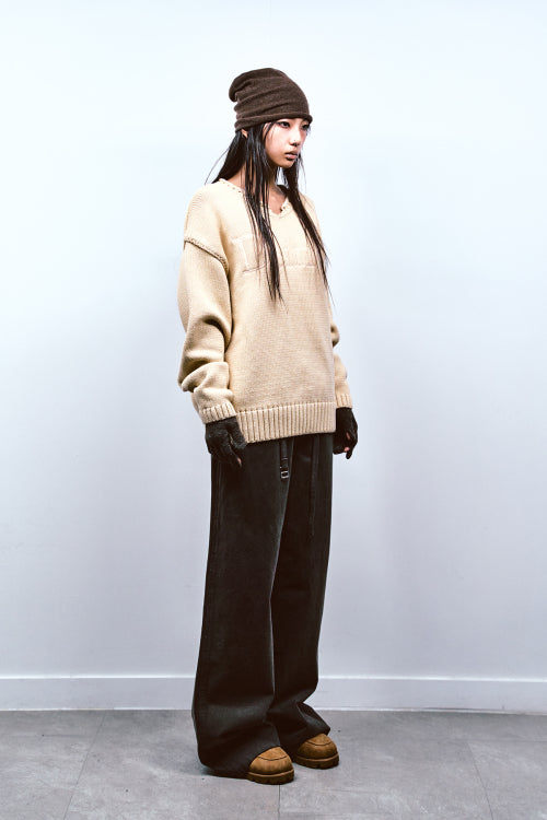 LOOSE PEACH COTTON STUD PANTS IN BROWN