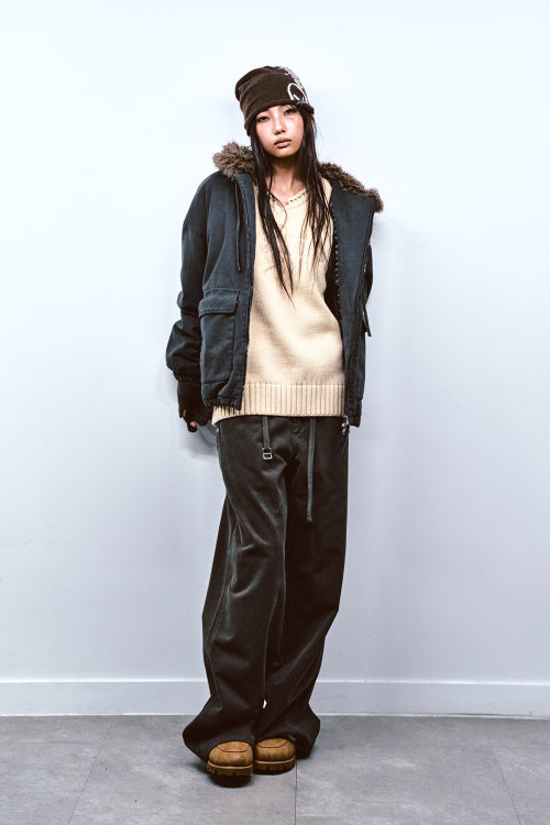 LOOSE PEACH COTTON STUD PANTS IN BROWN