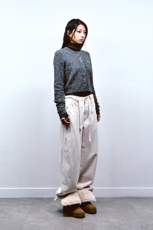LOOSE PEACH COTTON STUD PANTS IN IVORY