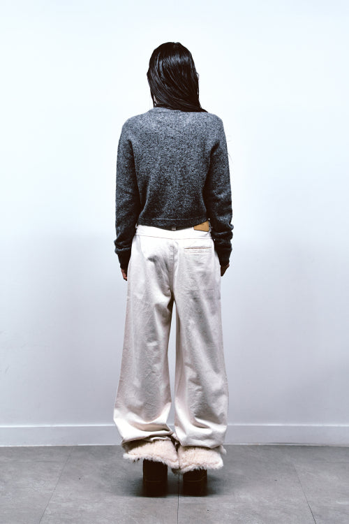 LOOSE PEACH COTTON STUD PANTS IN IVORY