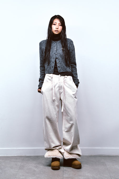 LOOSE PEACH COTTON STUD PANTS IN IVORY