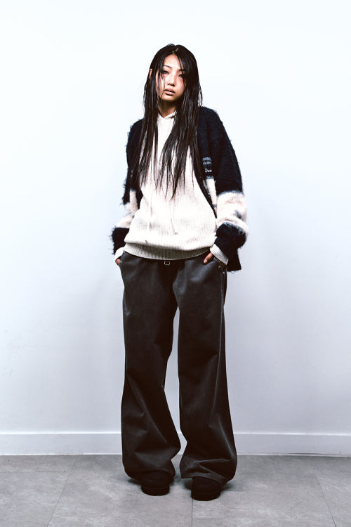LOOSE PEACH COTTON STUD PANTS IN CHARCOAL