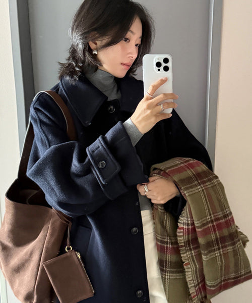 SIOT4128 Cashmere Blend Balmacan Coat_Navy