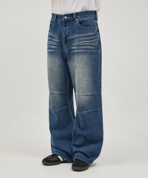 Back Graphic Parachute Denim Pants MEDIUM BLUE