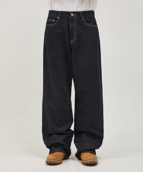 Check Applique Roll Up Row Indigo Denim Pants