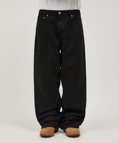 Check Applique Roll Up Cotton Pants BLACK