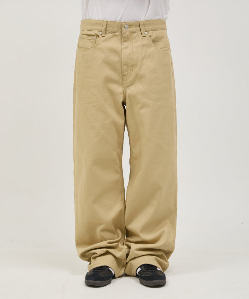 Check Applique Roll Up Cotton Pants BEIGE
