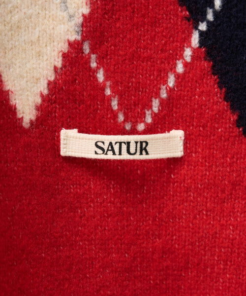 (W) Argyle V-Neck Pullover Knit Red