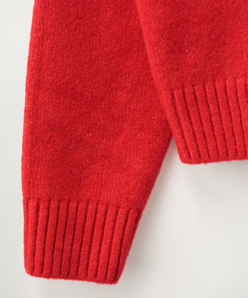 (W) Argyle V-Neck Pullover Knit Red