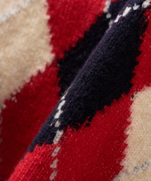 (W) Argyle V-Neck Pullover Knit Red