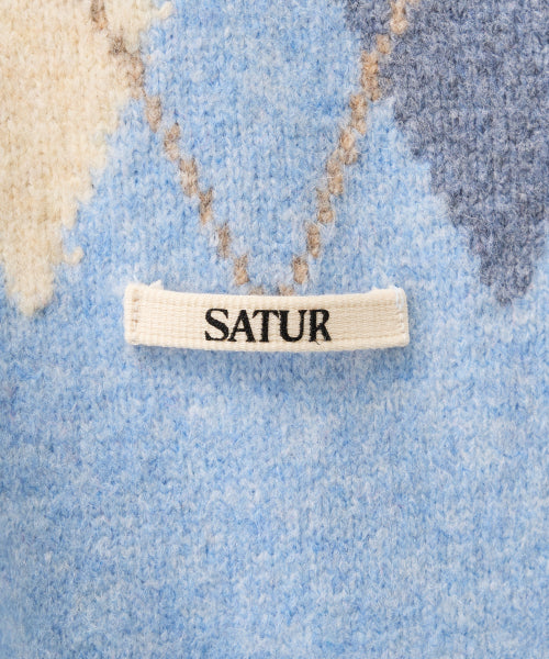 (W) Argyle V-Neck Pullover Knit Sky Blue