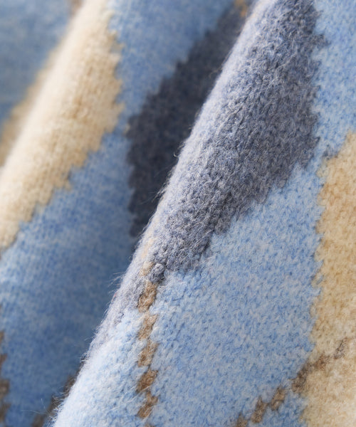 (W) Argyle V-Neck Pullover Knit Sky Blue