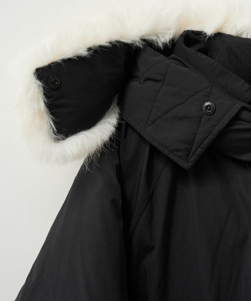 (W) Synthetic Fur Collar Hood Long Down Black