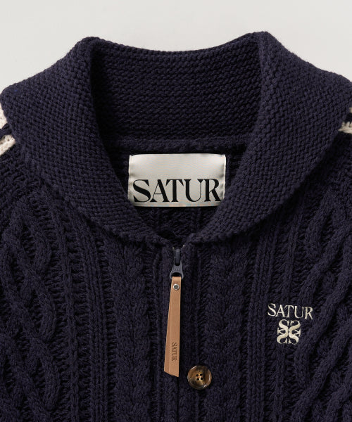 (W) Lawton Cowichan Knit Cardigan Navy
