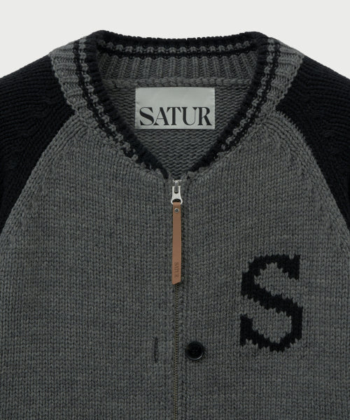 Knit Varsity Jacket Charcoal
