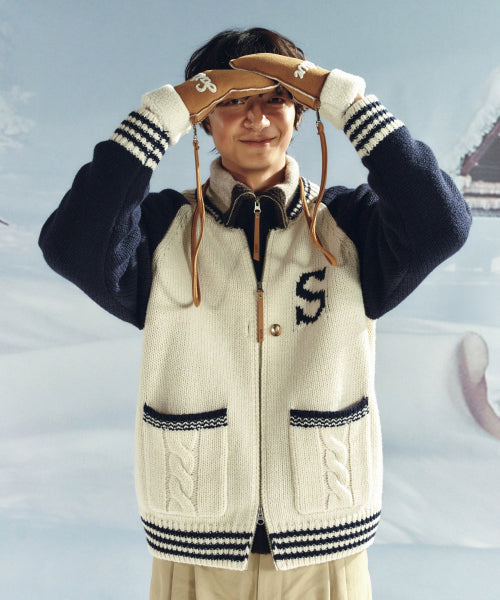 Knit Varsity Jacket Cream