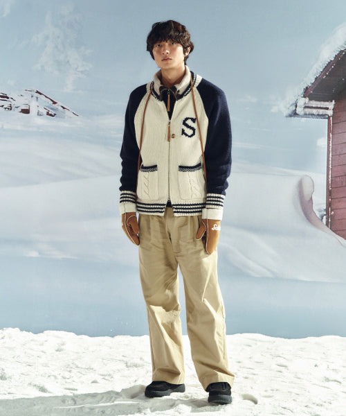 Knit Varsity Jacket Cream