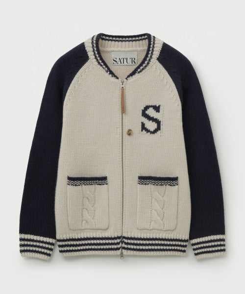 Knit Varsity Jacket Cream