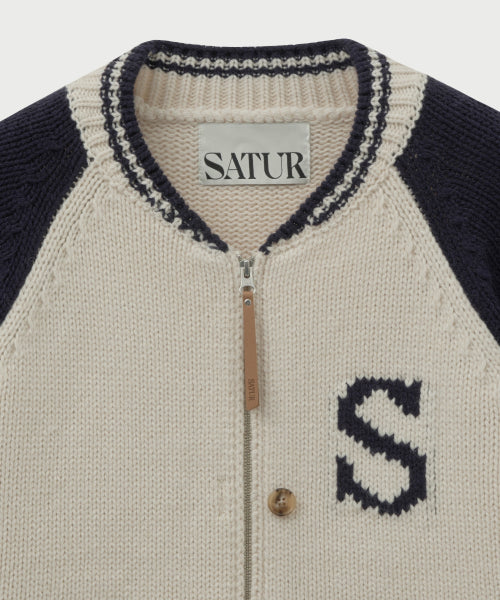 Knit Varsity Jacket Cream