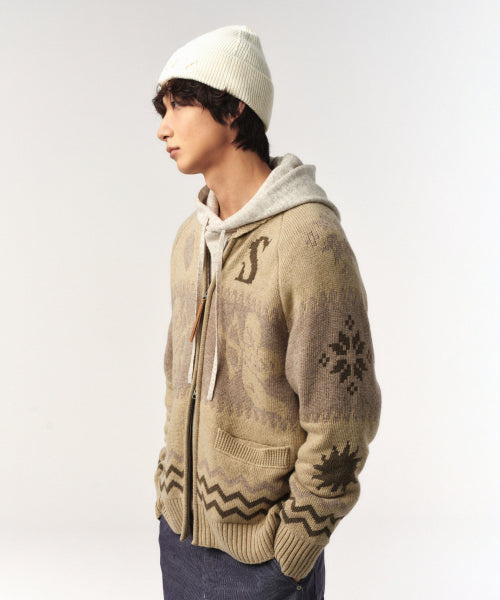 Angel Loose Fit Cowichan Knit Cardigan Beige