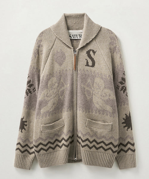 Angel Loose Fit Cowichan Knit Cardigan Beige