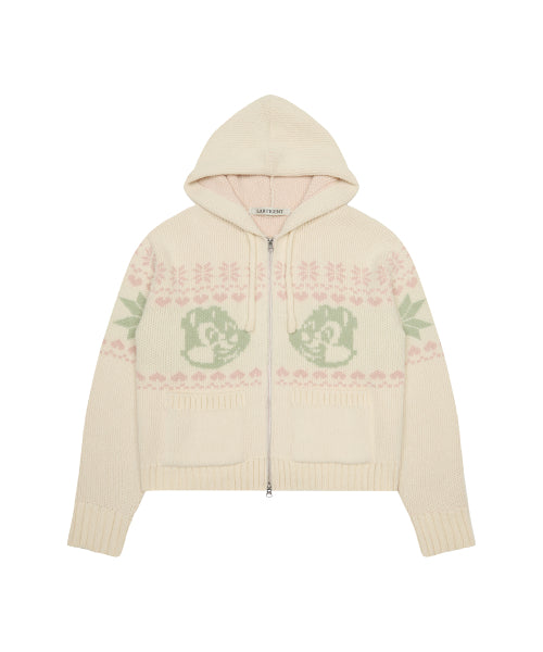 [DISNEY] CHIP AND DALE_KNIT HOOD ZIP-UP(BEIGE)