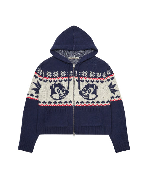 [DISNEY] CHIP AND DALE_KNIT HOOD ZIP-UP(NAVY)