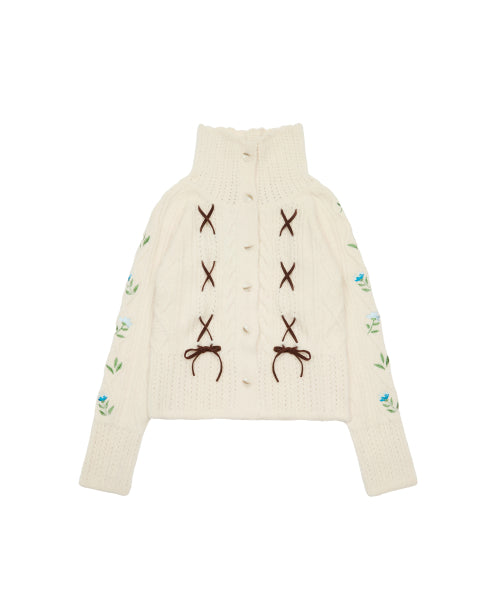 [DISNEY]SNOW WHITE_RIBBON KNIT CARDIGAN(CREAM)