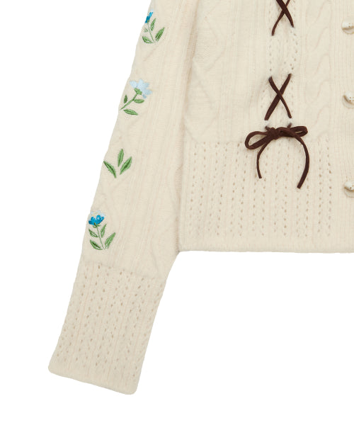 [DISNEY]SNOW WHITE_RIBBON KNIT CARDIGAN(CREAM)
