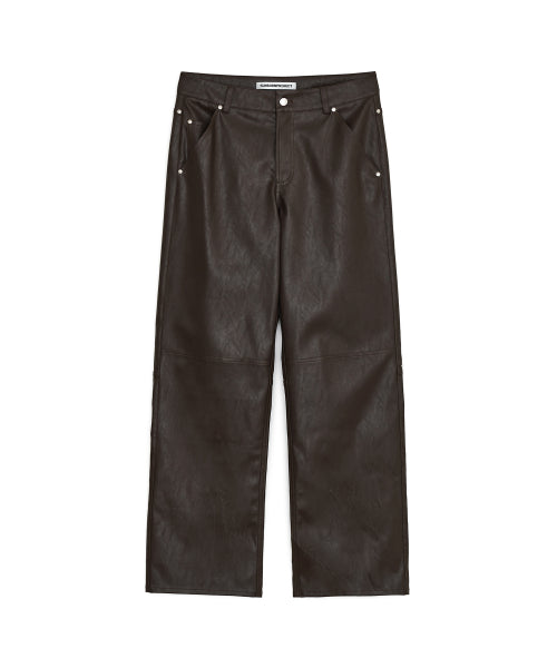 Faux Leather Studded Pants, BROWN