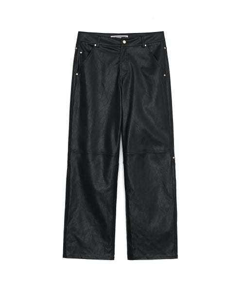 Faux Leather Studded Pants, BLACK