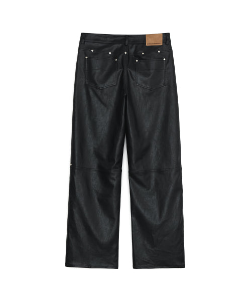 Faux Leather Studded Pants, BLACK