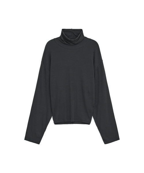 Wool Turtle Neck Long Sleeve Top, CHARCOAL