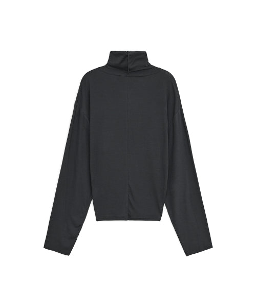 Wool Turtle Neck Long Sleeve Top, CHARCOAL