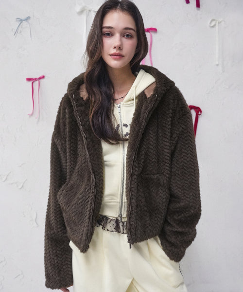 Cocoon Braid Zip-Up BEIGE