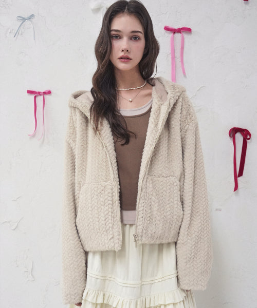 Cocoon Braid Zip-Up BROWN