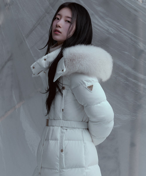 [SUZY] Fox Fur Belted Glam Long Goose YP4W5868