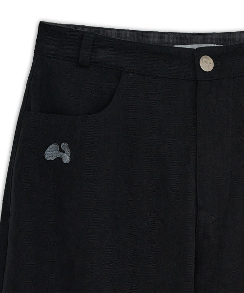 Check roll-up cotton pants (Black)