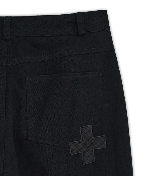 Check roll-up cotton pants (Black)