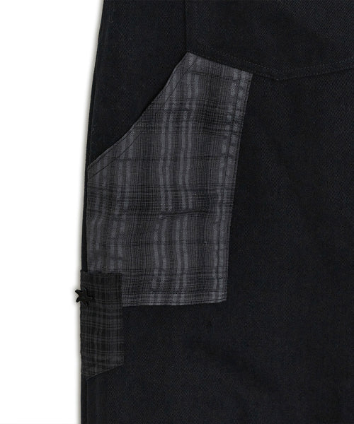 Check roll-up cotton pants (Black)