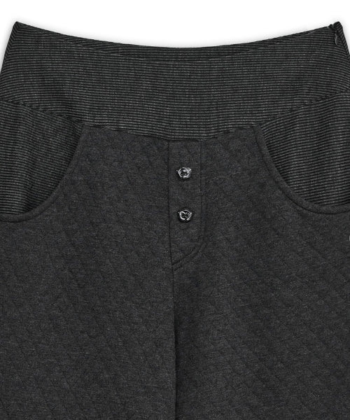 Quilted flap button pants (Charcoal)
