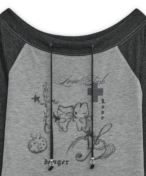 Love sick drawing off-shouler top (Charcoal)
