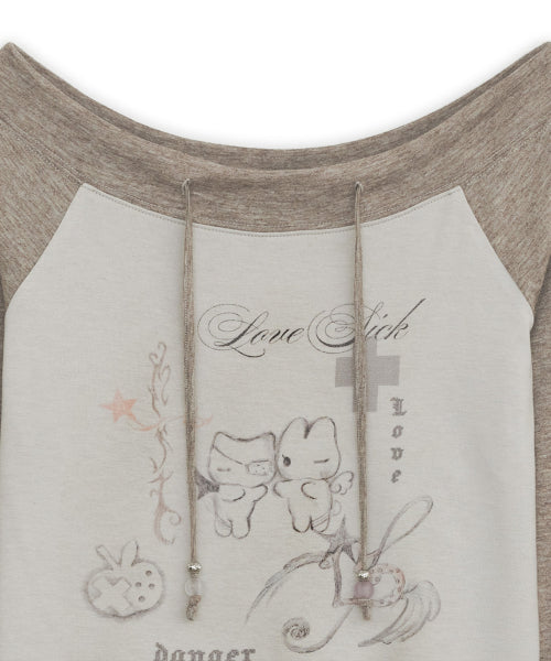 Love sick drawing off-shouler top (Brown)