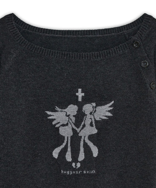 Fallen angel button knit top (Charcoal)