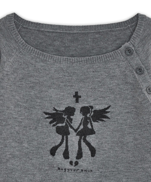 Fallen angel button knit top (Gray)